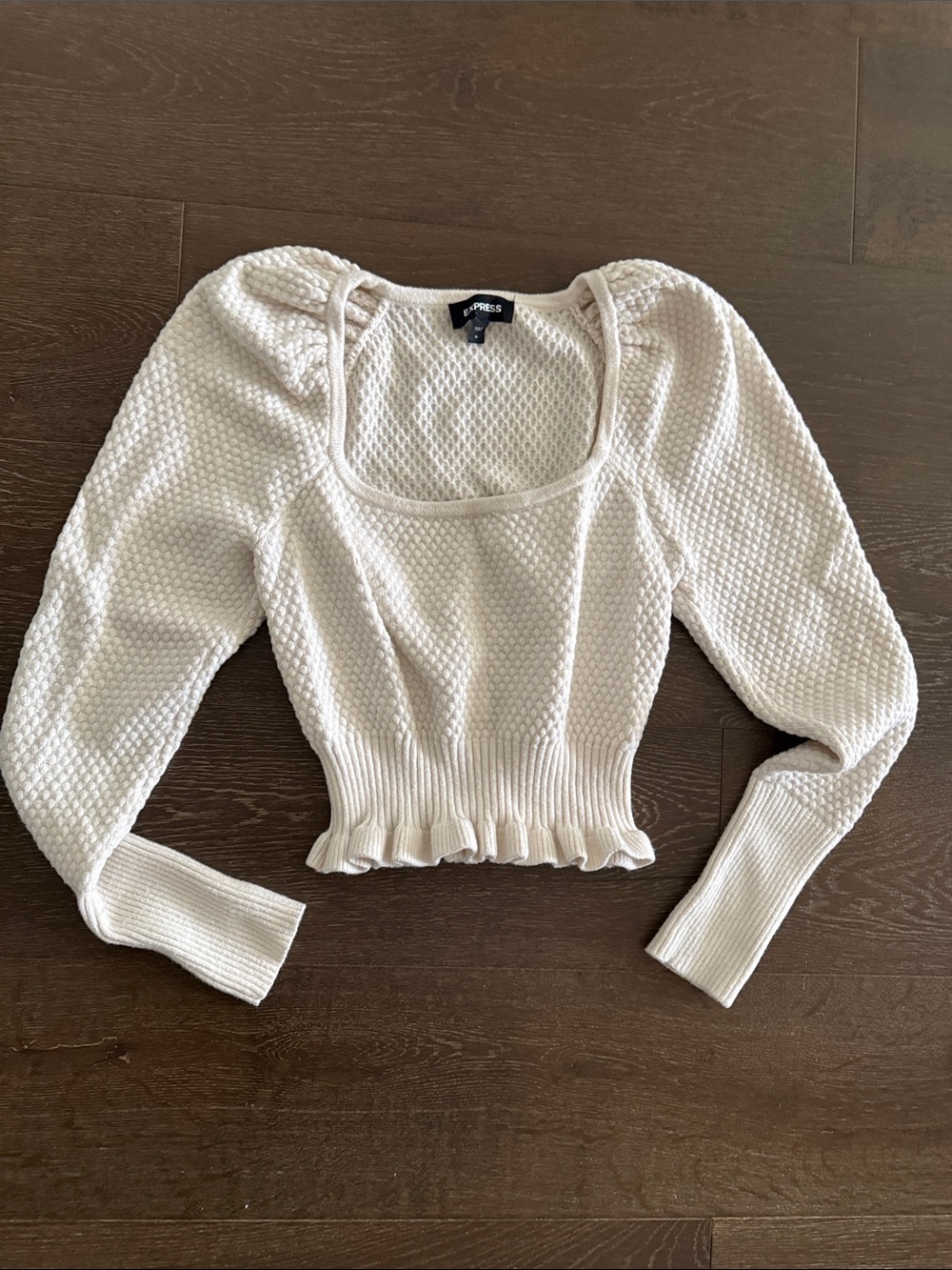 Express Cream Textured Square-Neck Cropped Sweater Top